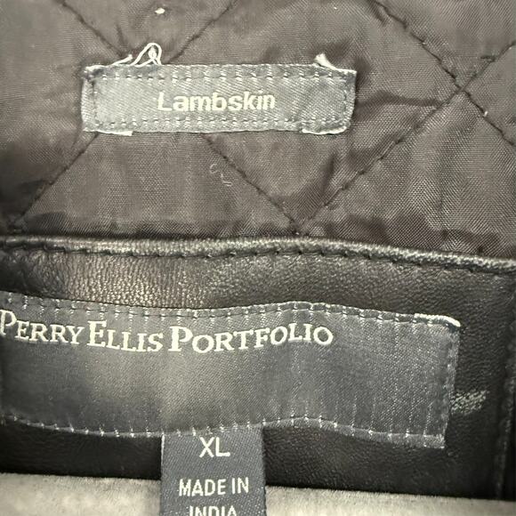 Perry Ellis Portfolio Mens Jacket XL Black Genuine Lambskin Leather Full Zip - Picture 7 of 9